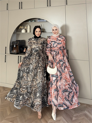 Larisa Drapeli Şifon Elbise Pembe (5720)