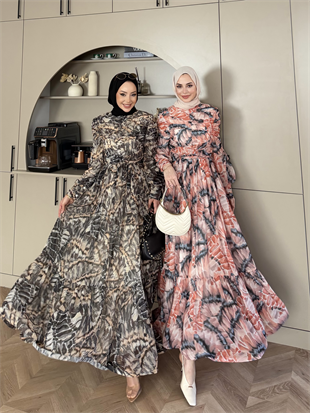 Larisa Drapeli Şifon Elbise Siyah (5720)