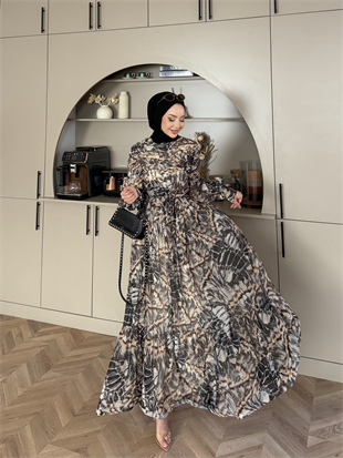 Larisa Drapeli Şifon Elbise Siyah (5720)