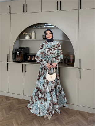 Larisa Drapeli Şifon Elbise Su Yeşili (5720)