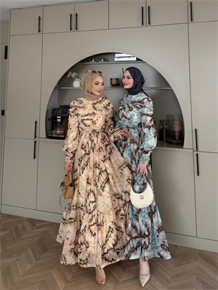 Larisa Drapeli Şifon Elbise Su Yeşili (5720)