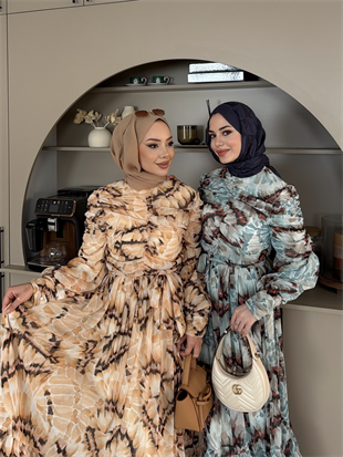 Larisa Drapeli Şifon Elbise Su Yeşili (5720)