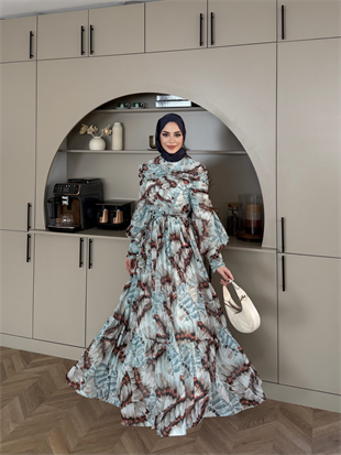 Larisa Drapeli Şifon Elbise Su Yeşili (5720)