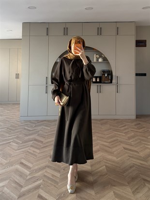 Laube Bağlamalı Modal Elbise Acı Kahve (2335)