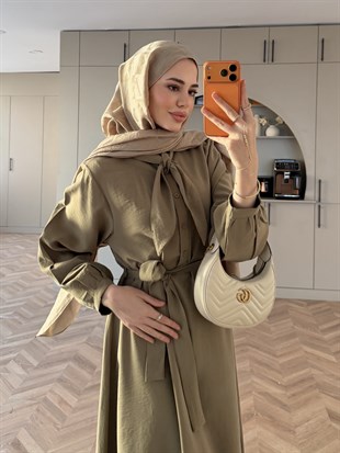 Laube Bağlamalı Modal Elbise Haki (2335)