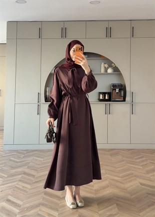 Laube Bağlamalı Modal Elbise Mürdüm (2335)