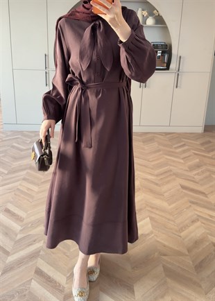 Laube Bağlamalı Modal Elbise Mürdüm (2335)