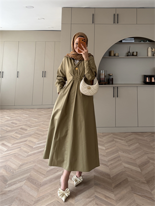 Lava Toka Detaylı Gömlek Elbise Haki (4416)