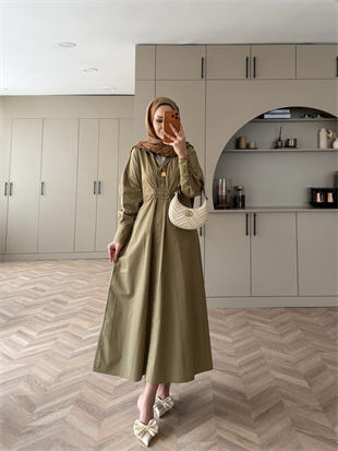 Lava Toka Detaylı Gömlek Elbise Haki (4416)