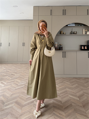 Lava Toka Detaylı Gömlek Elbise Haki (4416)