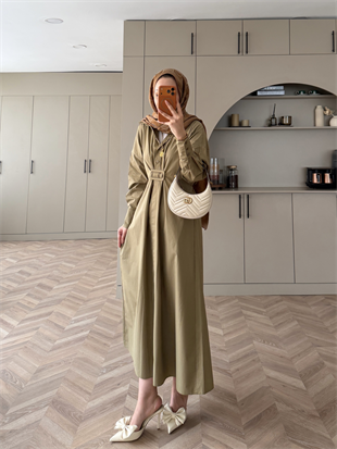 Lava Toka Detaylı Gömlek Elbise Haki (4416)