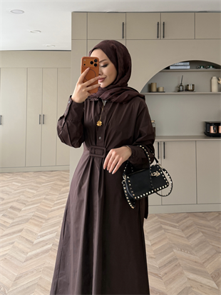 Lava Toka Detaylı Gömlek Elbise Kahve (4416)