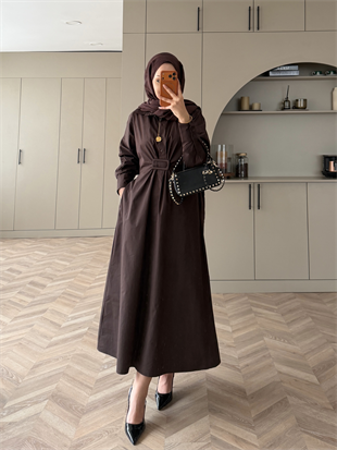 Lava Toka Detaylı Gömlek Elbise Kahve (4416)