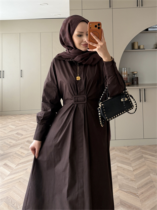 Lava Toka Detaylı Gömlek Elbise Kahve (4416)