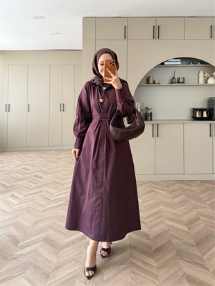 Lava Toka Detaylı Gömlek Elbise Mürdüm (4416)