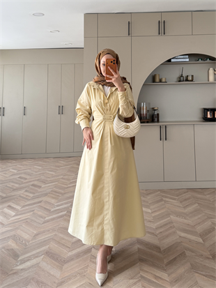 Lava Toka Detaylı Gömlek Elbise Sarı (4416)