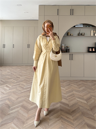 Lava Toka Detaylı Gömlek Elbise Sarı (4416)