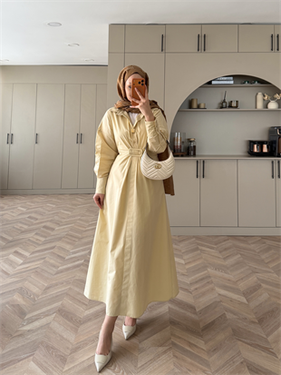 Lava Toka Detaylı Gömlek Elbise Sarı (4416)