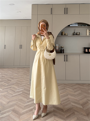 Lava Toka Detaylı Gömlek Elbise Sarı (4416)