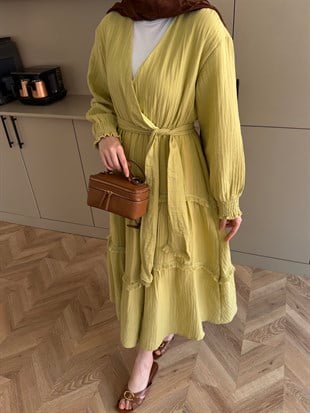 Lavin Müslin Elbise Yağ Yeşili (4496)