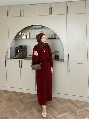 Leah Sakallı Triko Etekli Takım Bordo