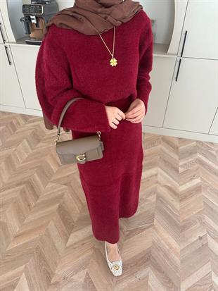 Leah Sakallı Triko Etekli Takım Bordo