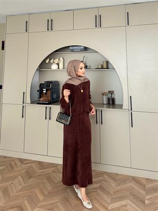 Leah Sakallı Triko Etekli Takım Kahve