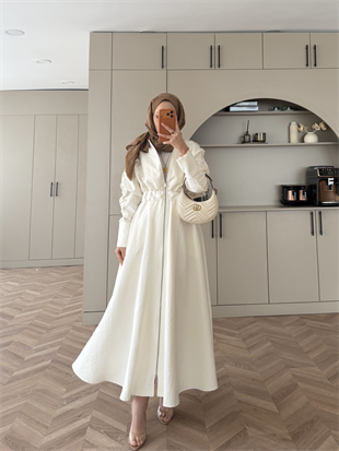 Leila Beli Büzgülü Fermuarlı Cupra Elbise Ekru (1985)