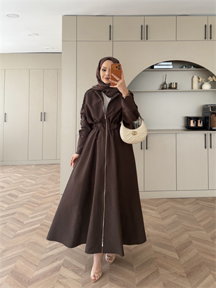 Leila Beli Büzgülü Fermuarlı Cupra Elbise Acı Kahve (1985)