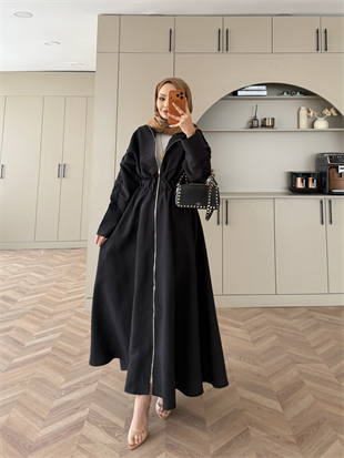 Leila Beli Büzgülü Fermuarlı Cupra Elbise Siyah (1985)