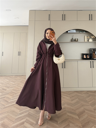 Leila Beli Büzgülü Fermuarlı Cupra Elbise Bordo (1985) 