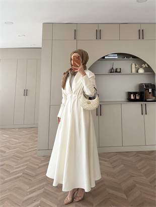 Leila Beli Büzgülü Fermuarlı Cupra Elbise Ekru (1985)