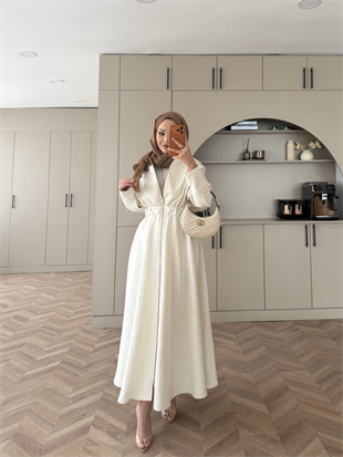 Leila Beli Büzgülü Fermuarlı Cupra Elbise Ekru (1985)