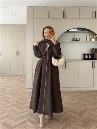 Leila Beli Büzgülü Fermuarlı Cupra Elbise Acı Kahve (1985)