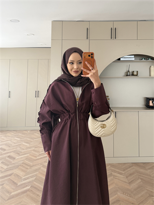 Leila Beli Büzgülü Fermuarlı Cupra Elbise Bordo (1985) 