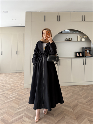 Leila Beli Büzgülü Fermuarlı Cupra Elbise Siyah (1985)