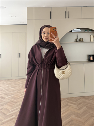 Leila Beli Büzgülü Fermuarlı Cupra Elbise Bordo (1985) 