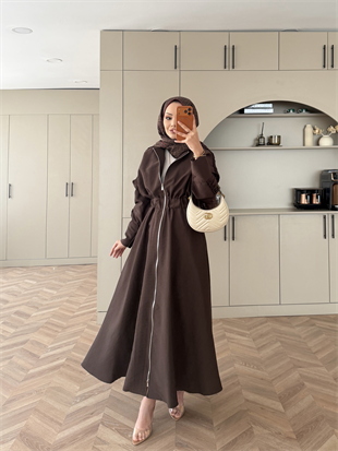 Leila Beli Büzgülü Fermuarlı Cupra Elbise Acı Kahve (1985)