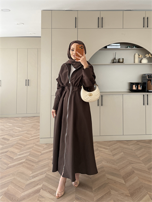 Leila Beli Büzgülü Fermuarlı Cupra Elbise Acı Kahve (1985)