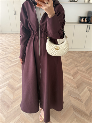 Leila Beli Büzgülü Fermuarlı Cupra Elbise Bordo (1985) 