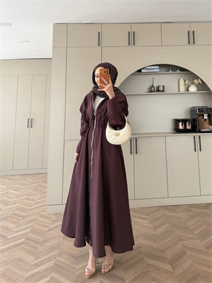 Leila Beli Büzgülü Fermuarlı Cupra Elbise Bordo (1985) 