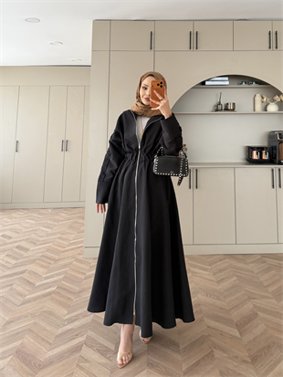 Leila Beli Büzgülü Fermuarlı Cupra Elbise Siyah (1985)