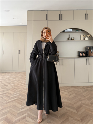 Leila Beli Büzgülü Fermuarlı Cupra Elbise Siyah (1985)