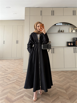 Leila Beli Büzgülü Fermuarlı Cupra Elbise Siyah (1985)