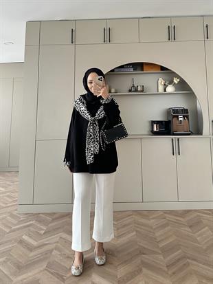 Leopar Detaylı Sweat Siyah
