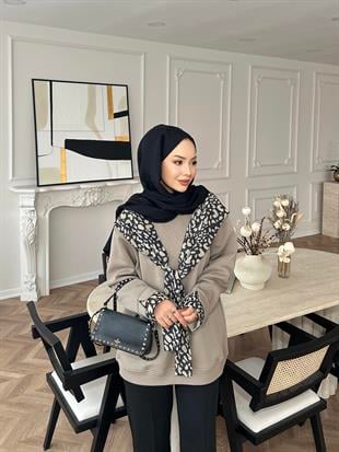 Leopar Atkı Detaylı Sweat Vizon
