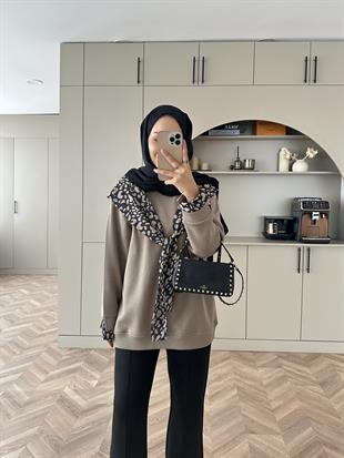 Leopar Atkı Detaylı Sweat Vizon