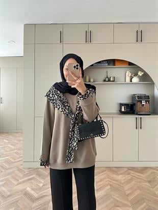 Leopar Atkı Detaylı Sweat Vizon