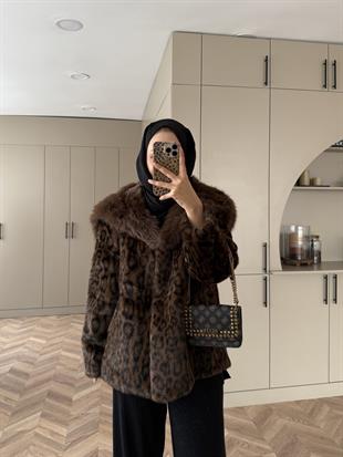 Leopar Desenli Alpaka Kürk Kahverengi