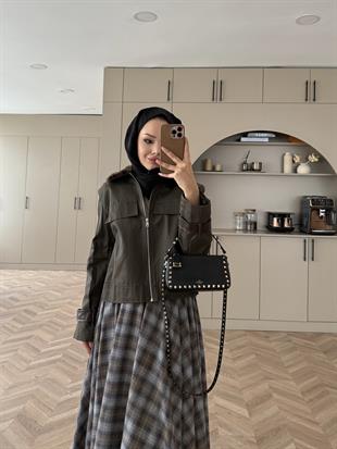 Leopar Kürk Yaka Ceket Haki